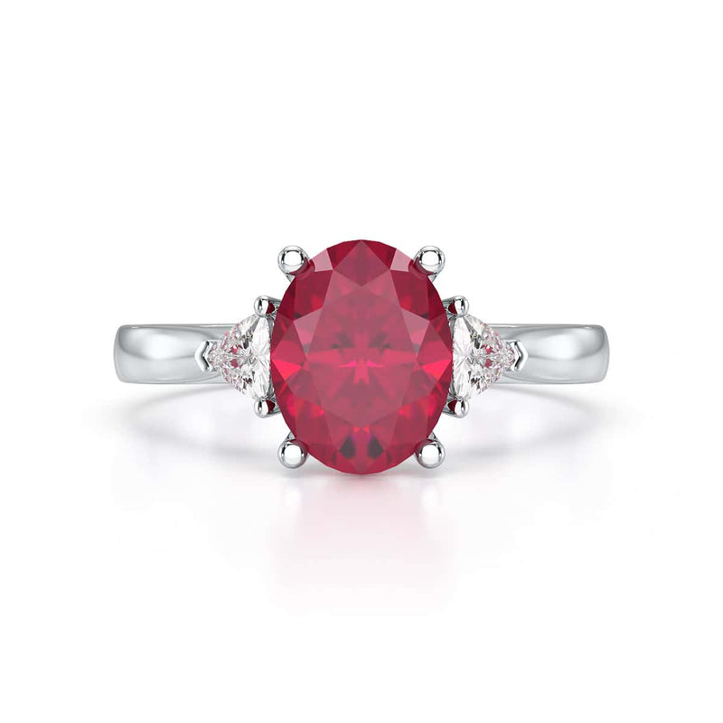Ruby trilogy with trillion cut side diamond Dress ring