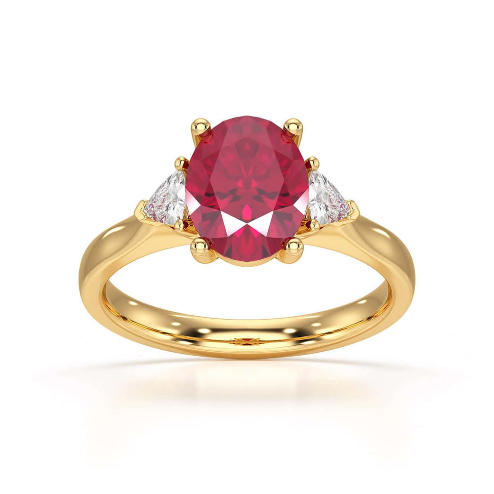 Ruby trilogy with trillion cut side diamond Dress ring