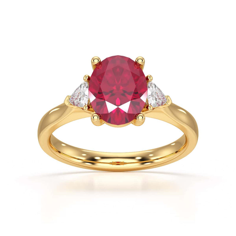 Ruby trilogy with trillion cut side diamond Dress ring