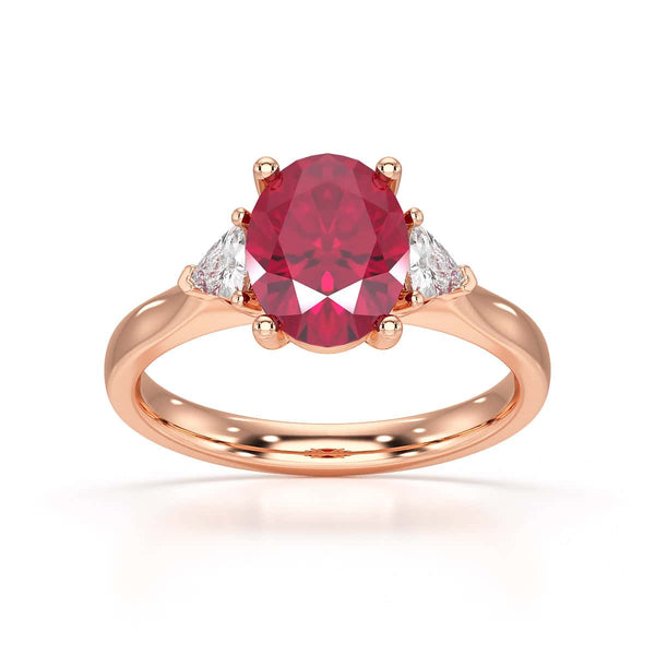 Ruby trilogy with trillion cut side diamond Dress ring