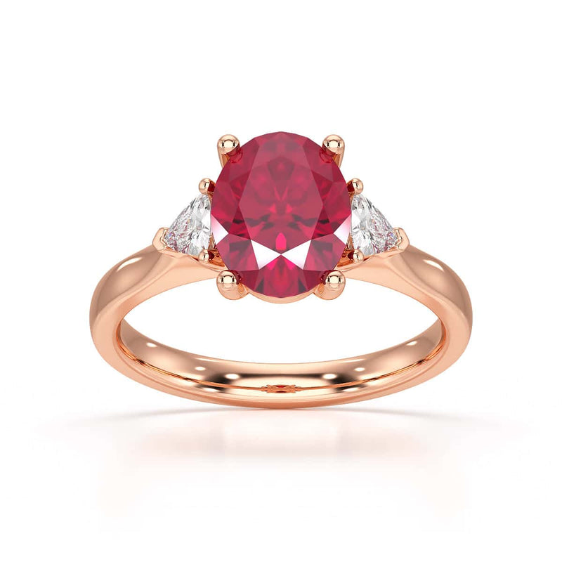 Ruby trilogy with trillion cut side diamond Dress ring