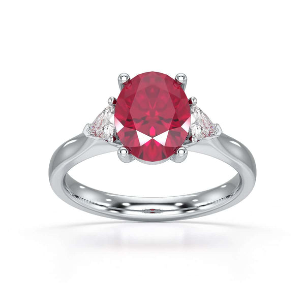 Ruby trilogy with trillion cut side diamond Dress ring