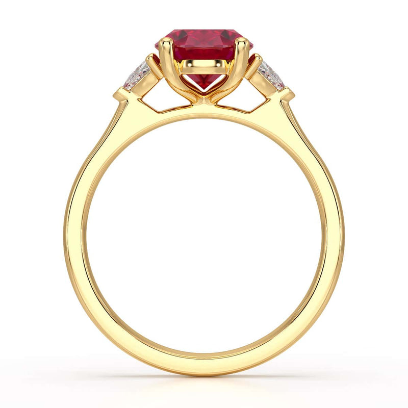 Ruby trilogy with trillion cut side diamond Dress ring