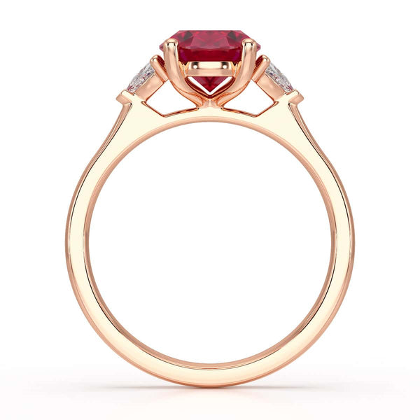Ruby trilogy with trillion cut side diamond Dress ring