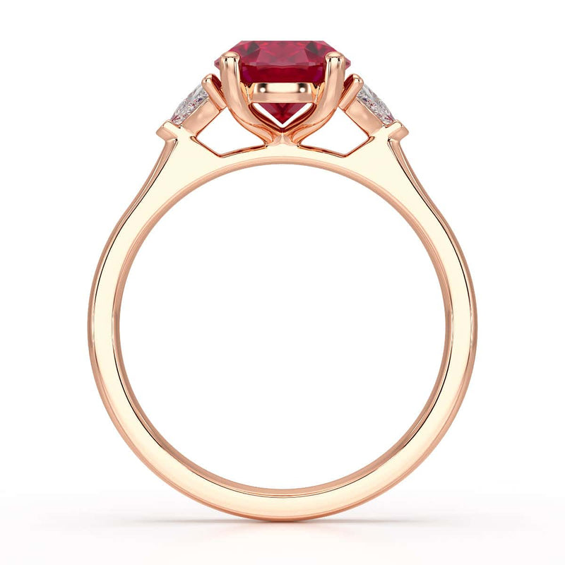 Ruby trilogy with trillion cut side diamond Dress ring