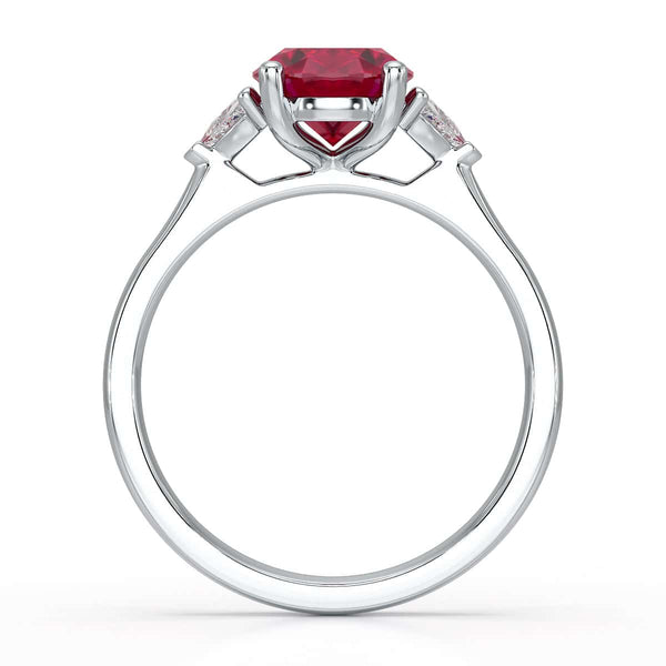 Ruby trilogy with trillion cut side diamond Dress ring