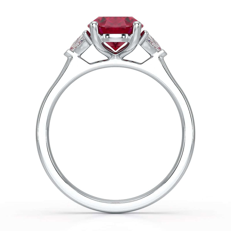 Ruby trilogy with trillion cut side diamond Dress ring