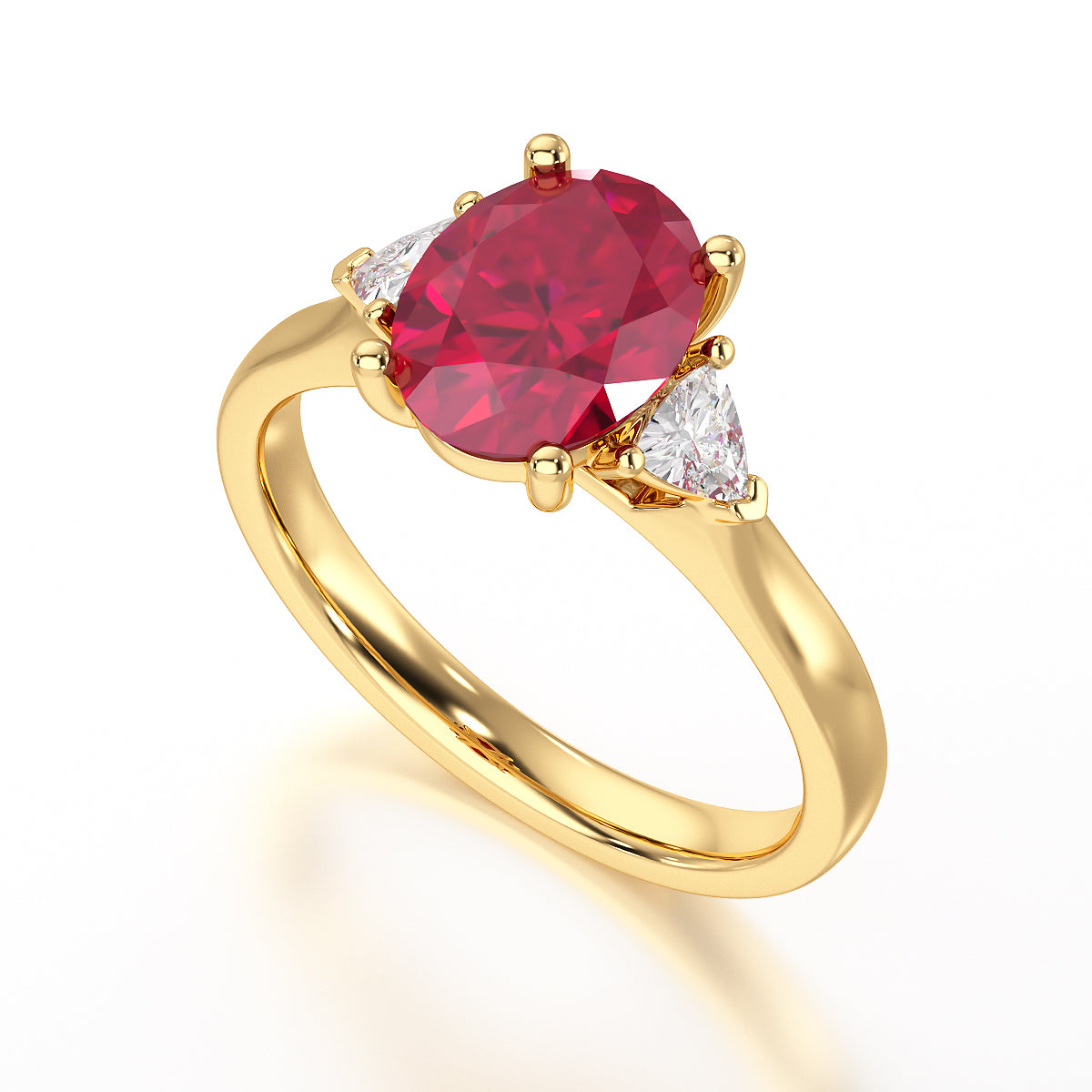 Ruby trilogy with trillion cut side diamond Dress ring