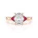Oval trilogy engagement ring with trillion shape ruby