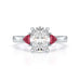 Oval trilogy engagement ring with trillion shape ruby
