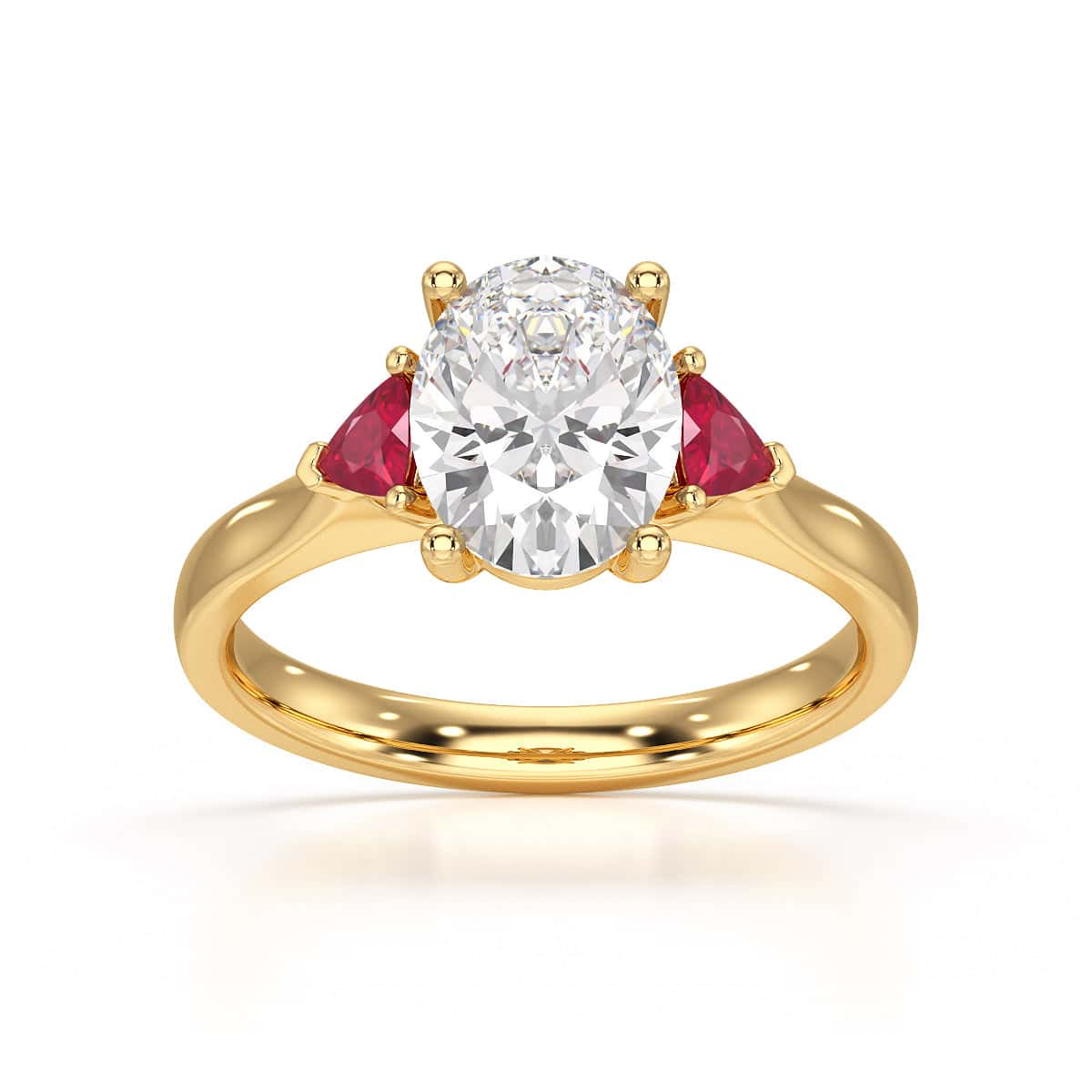 Oval trilogy with trillion side rubies stones Dress ring