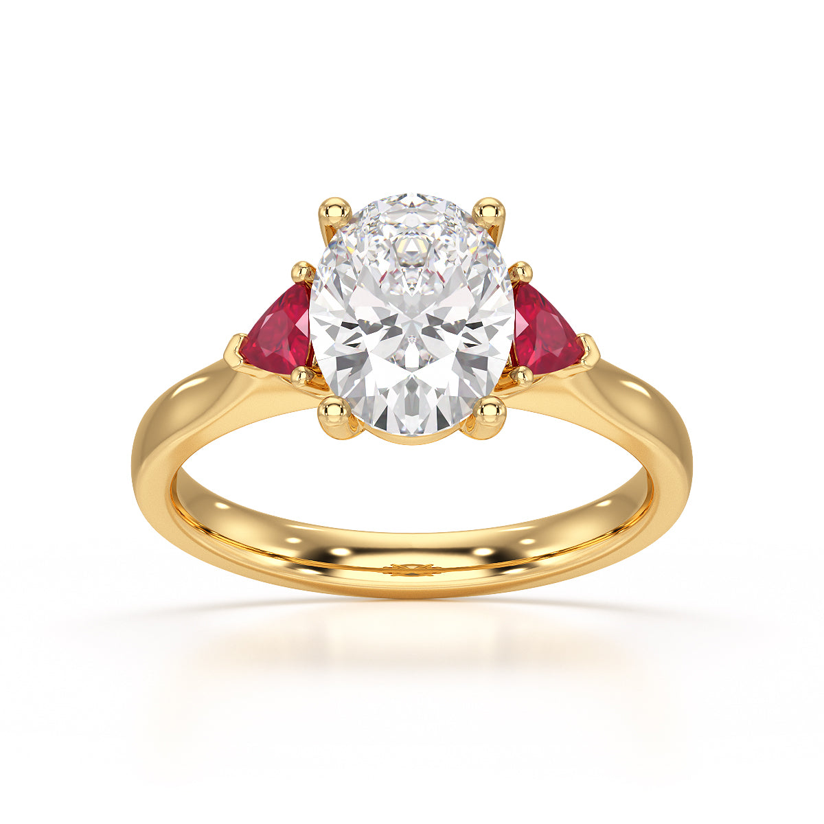 Oval trilogy with trillion side rubies stones Dress ring