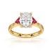 Oval trilogy engagement ring with trillion shape ruby