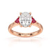 Oval trilogy engagement ring with trillion shape ruby