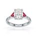 Oval trilogy engagement ring with trillion shape ruby