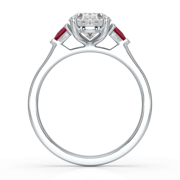 Oval trilogy engagement ring with trillion shape ruby