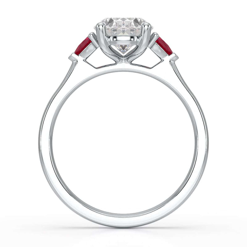 Oval trilogy engagement ring with trillion shape ruby