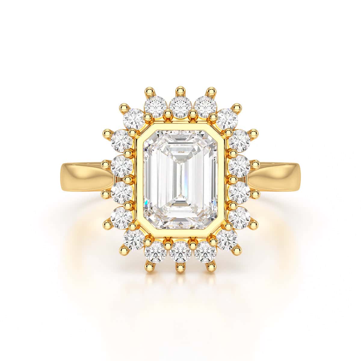 18ct Gold Emerald Cut Halo Diamond Engagement Ring