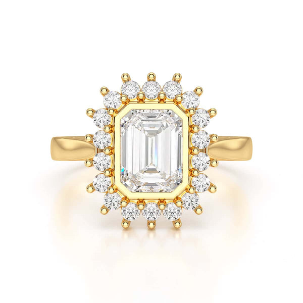 18ct Gold Emerald Cut Halo Diamond Engagement Ring