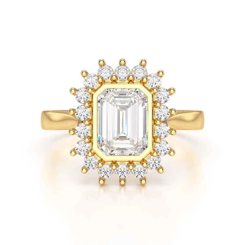 18ct Gold Emerald Cut Halo Diamond Engagement Ring