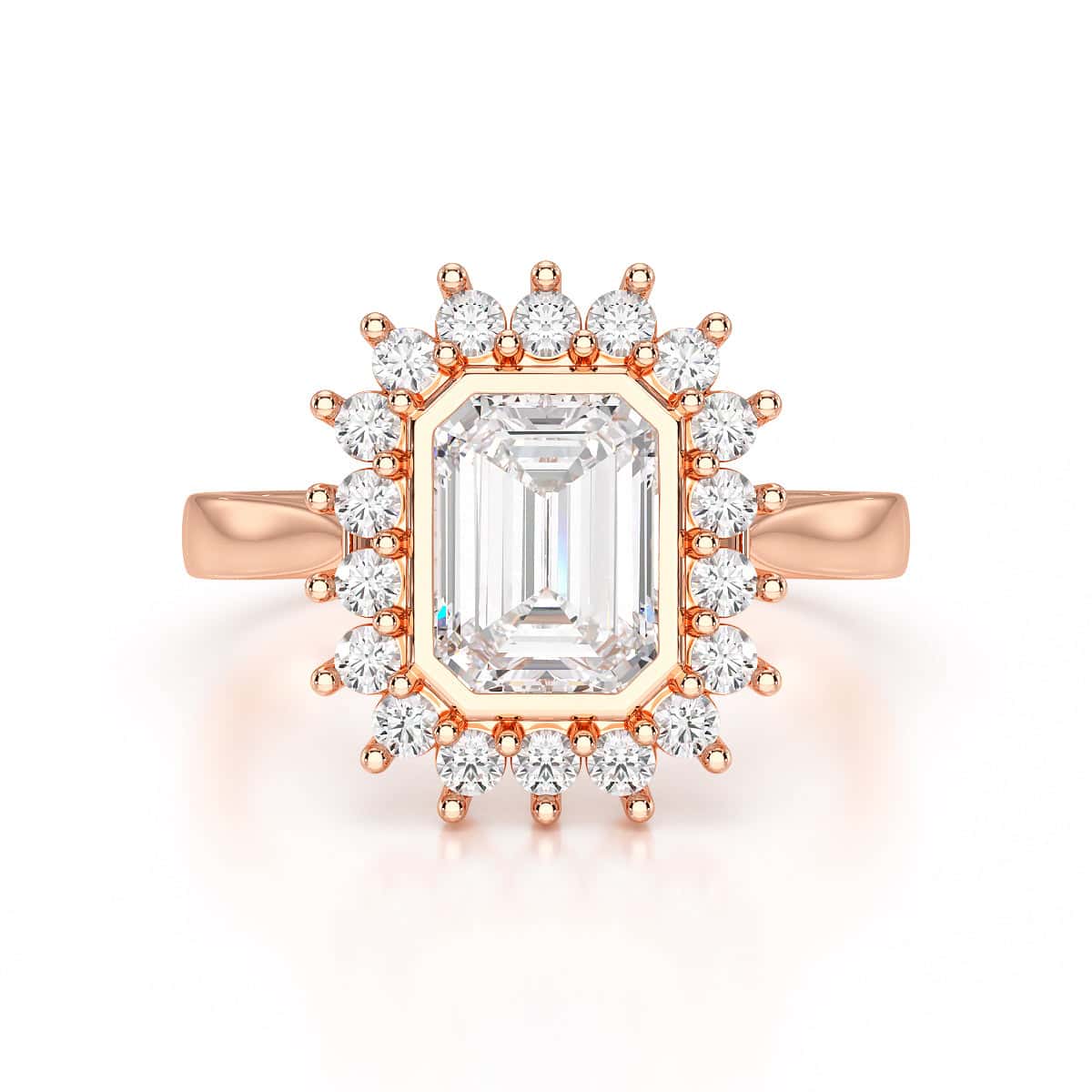 18ct Gold Emerald Cut Halo Diamond Engagement Ring