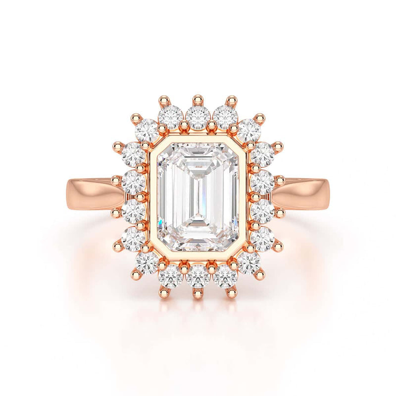 18ct Gold Emerald Cut Halo Diamond Engagement Ring