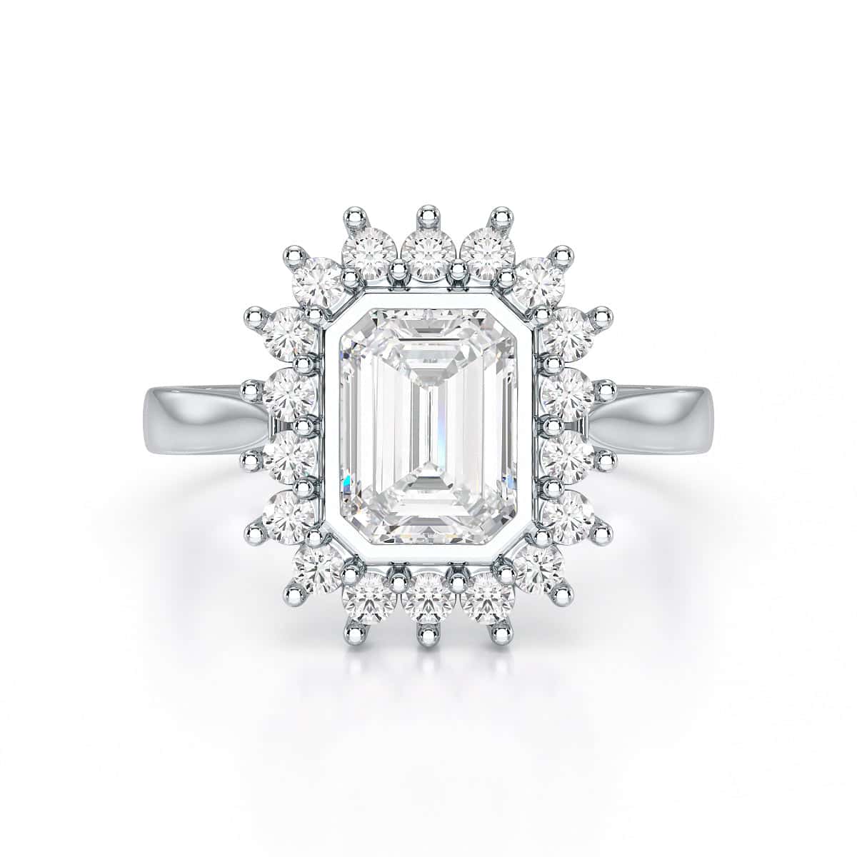 18ct Gold Emerald Cut Halo Diamond Engagement Ring