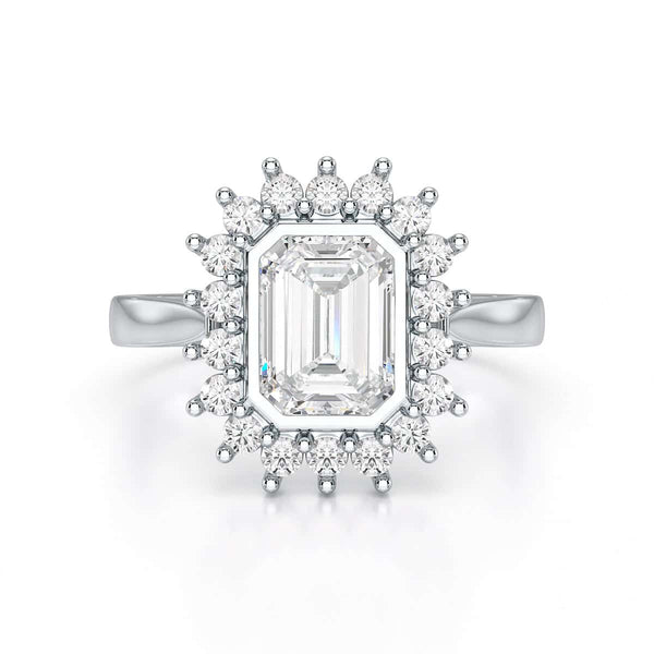 18ct Gold Emerald Cut Halo Diamond Engagement Ring