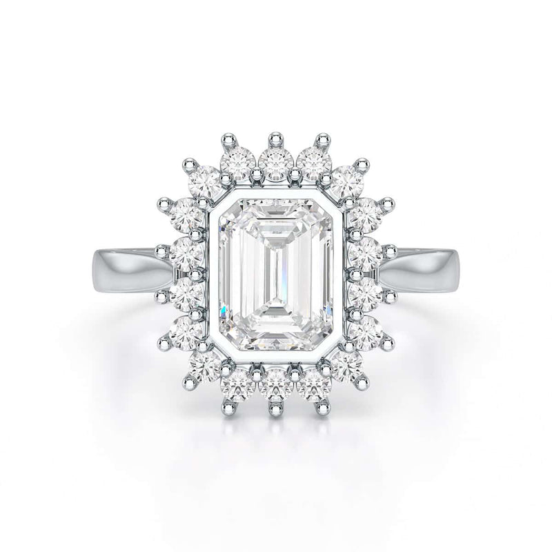 18ct Gold Emerald Cut Halo Diamond Engagement Ring