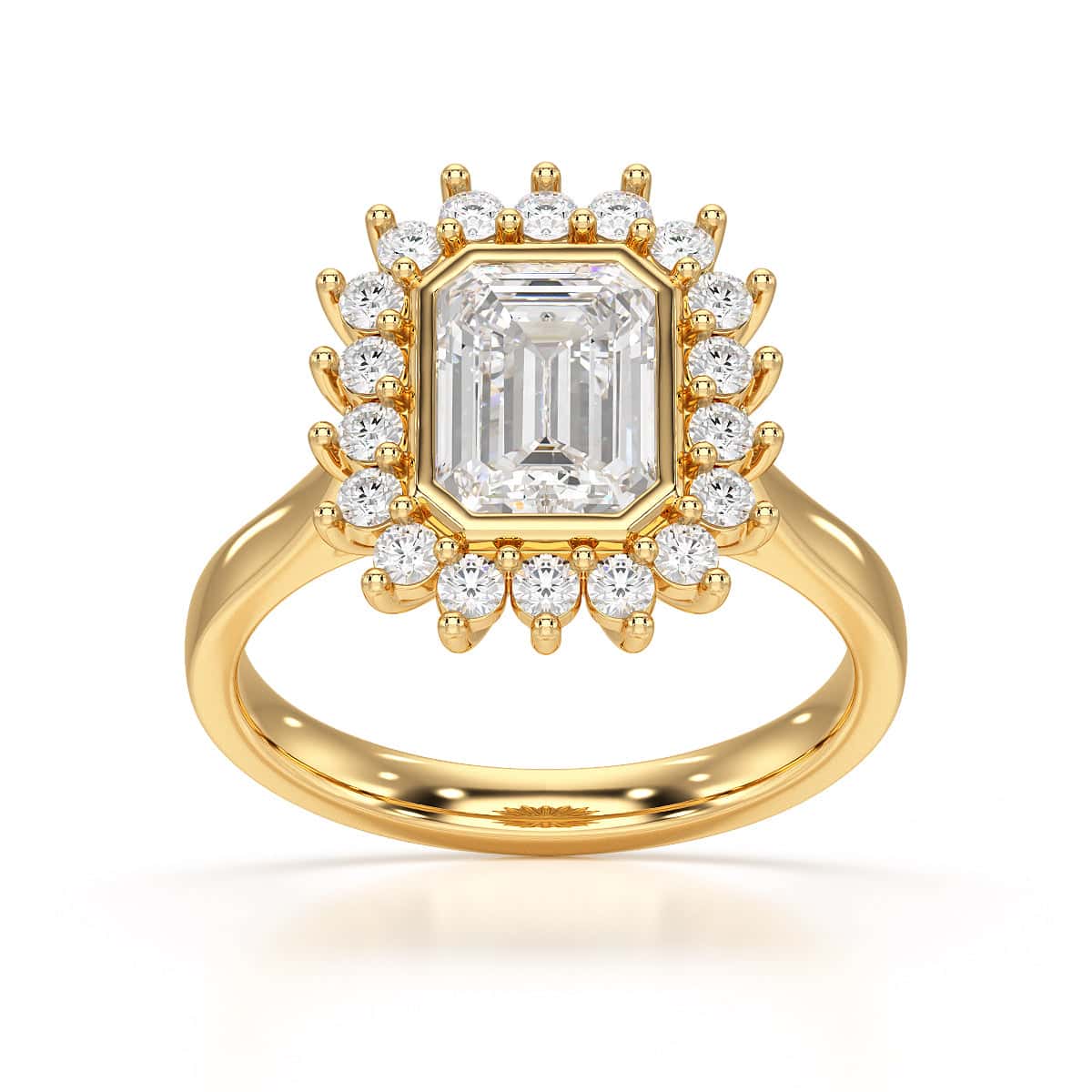 18ct Gold Emerald Cut Halo Diamond Engagement Ring
