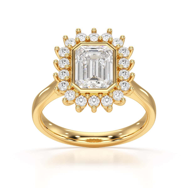 18ct Gold Emerald Cut Halo Diamond Engagement Ring