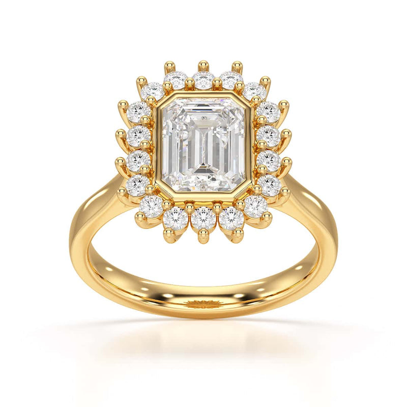 18ct Gold Emerald Cut Halo Diamond Engagement Ring