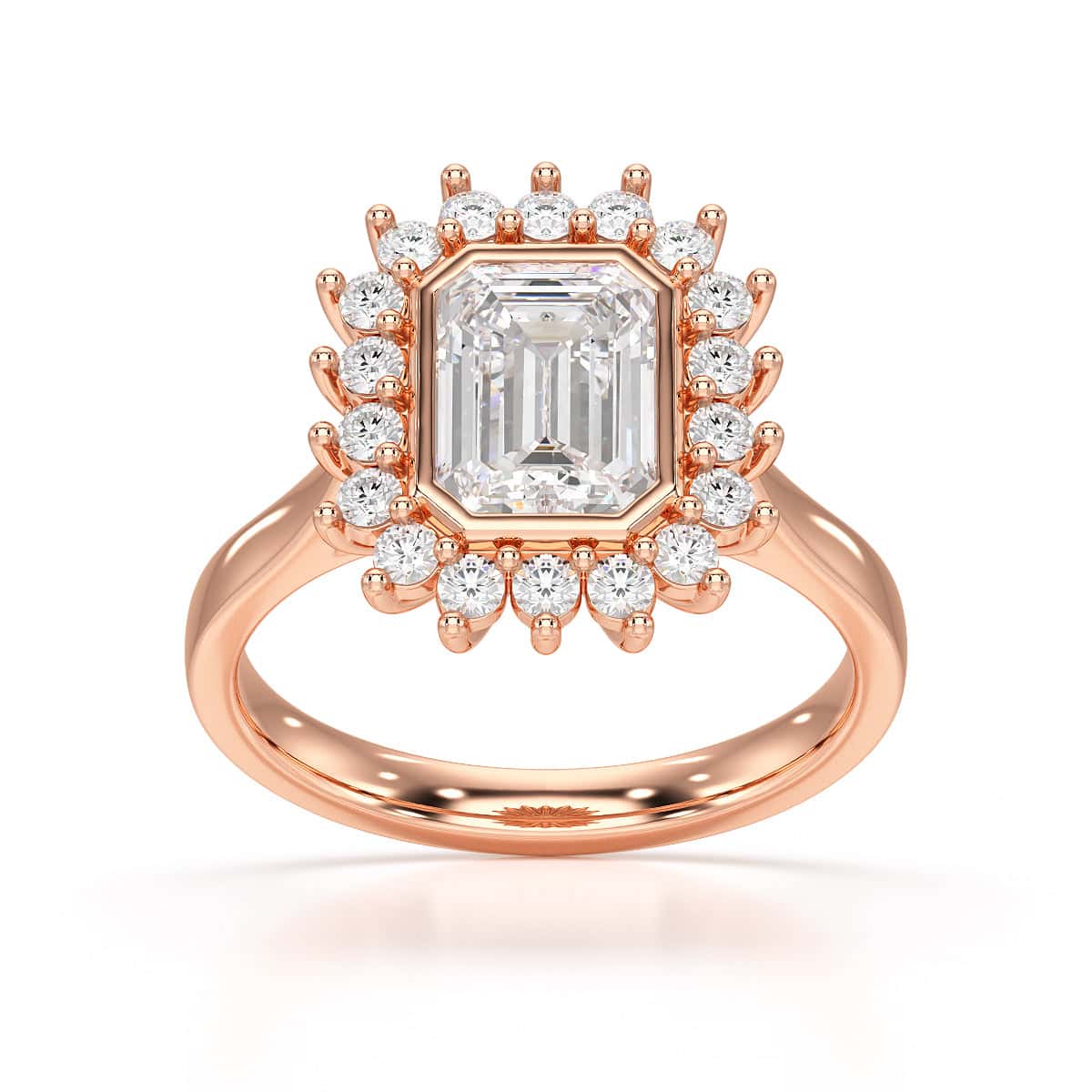 18ct Gold Emerald Cut Halo Diamond Engagement Ring