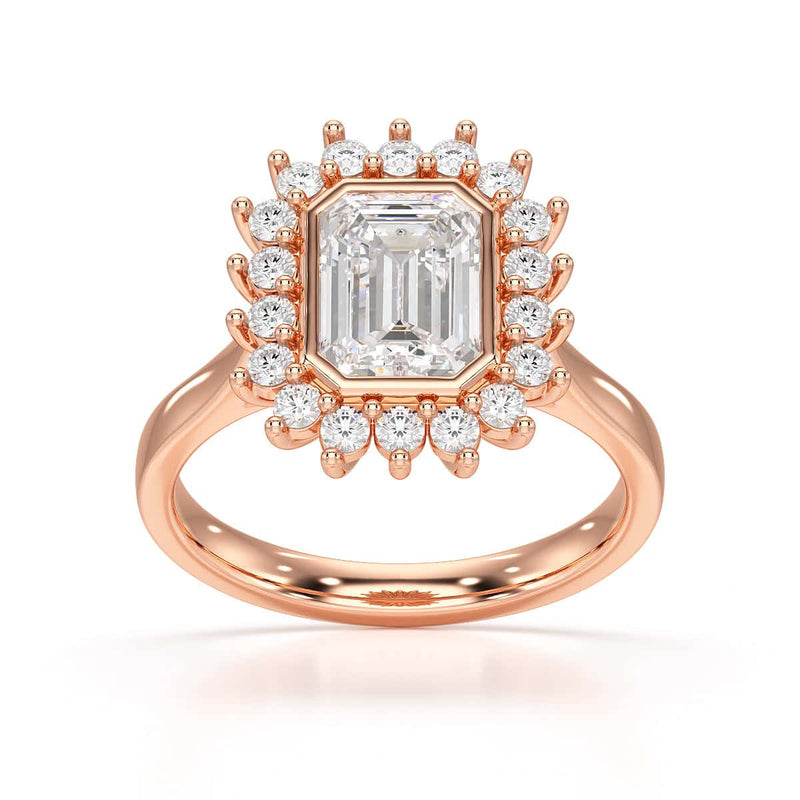 18ct Gold Emerald Cut Halo Diamond Engagement Ring