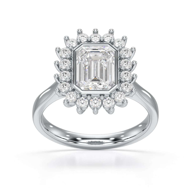 18ct Gold Emerald Cut Halo Diamond Engagement Ring