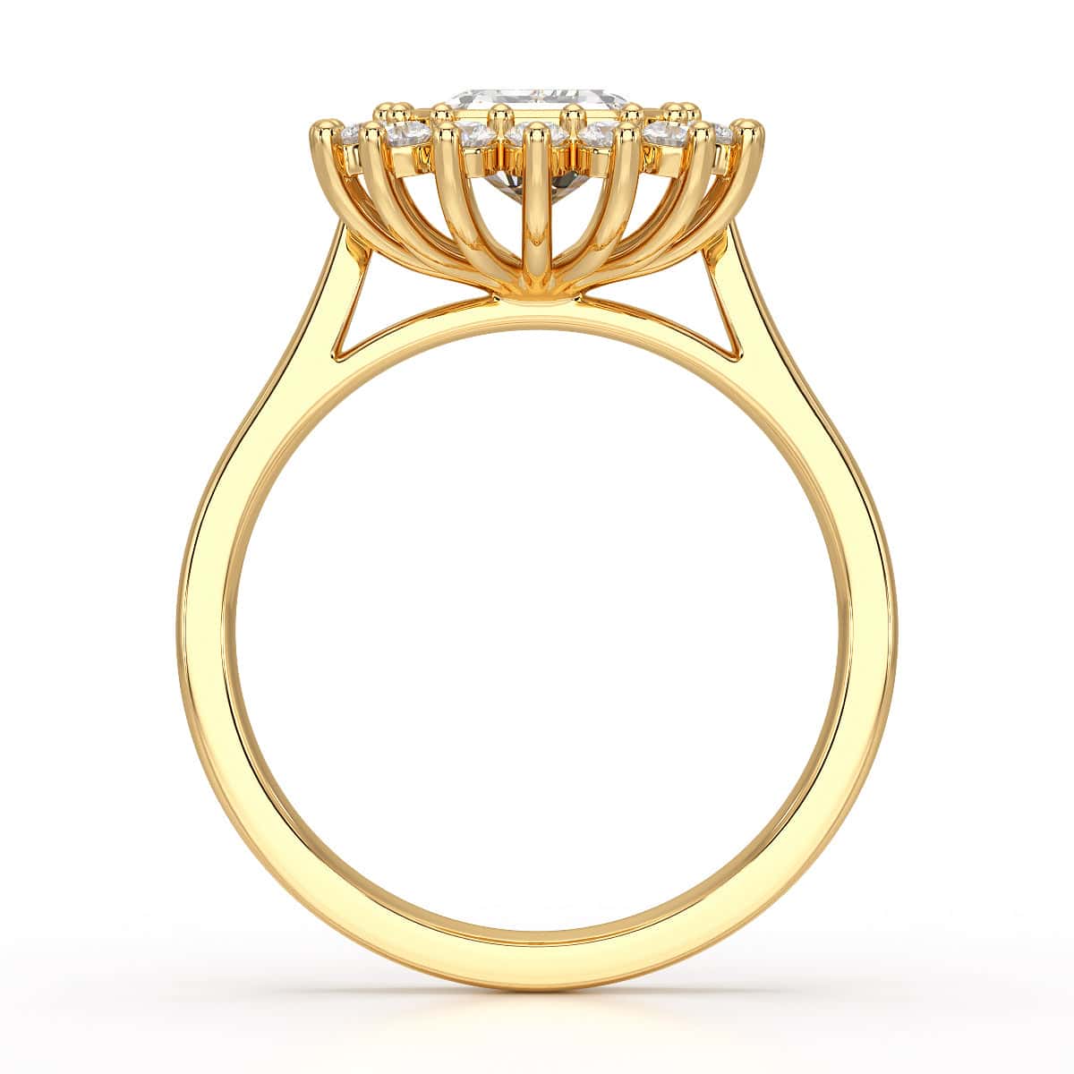 18ct Gold Emerald Cut Halo Diamond Engagement Ring