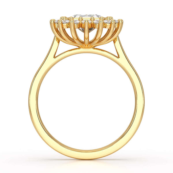 18ct Gold Emerald Cut Halo Diamond Engagement Ring