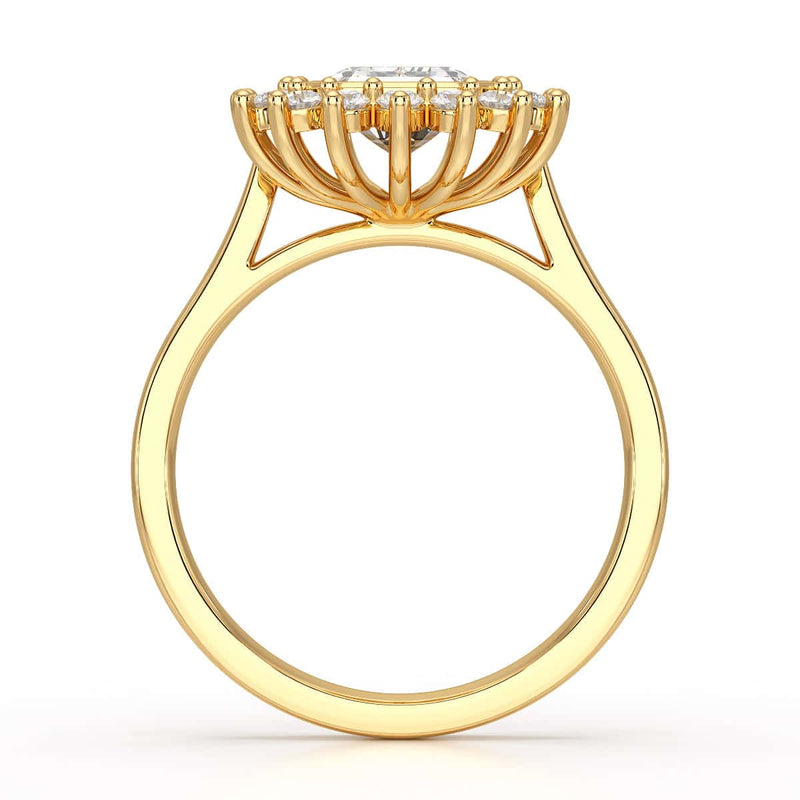 18ct Gold Emerald Cut Halo Diamond Engagement Ring