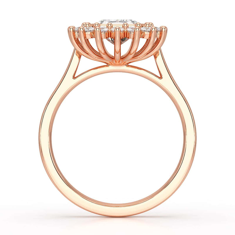 18ct Gold Emerald Cut Halo Diamond Engagement Ring