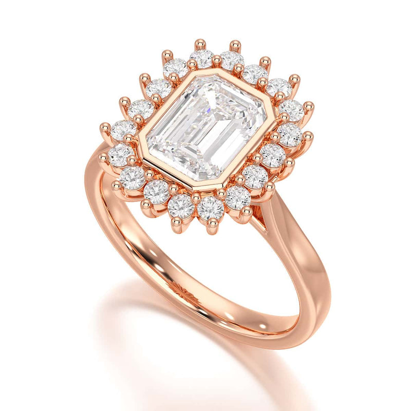 18ct Gold Emerald Cut Halo Diamond Engagement Ring