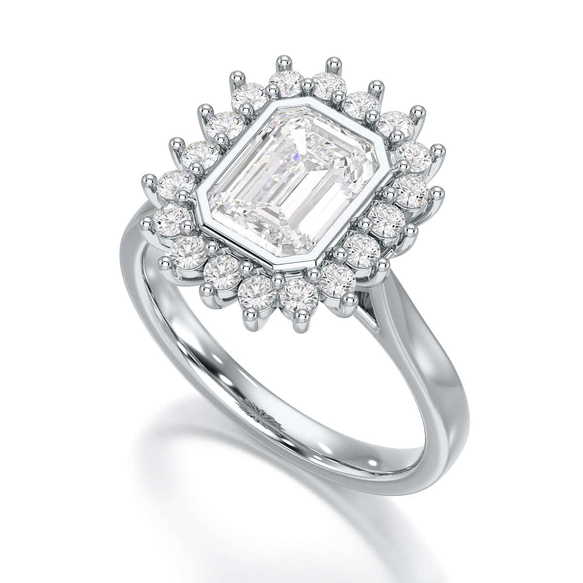 18ct Gold Emerald Cut Halo Diamond Engagement Ring
