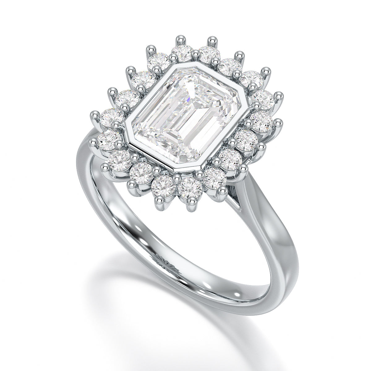 Emerald Shaped Diamond Halo Ring