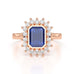 Diamond Cluster Octagon Shape  Blue Sapphire Engagement Ring in 18ct Gold and Platinum
