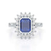 Diamond Cluster Octagon Shape  Blue Sapphire Engagement Ring in 18ct Gold and Platinum