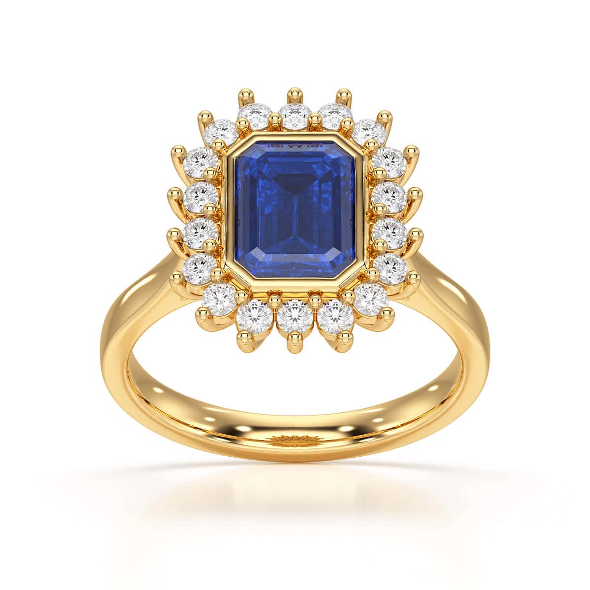 18ct Gold  Diamond Cluster Blue Sapphire Engagement Ring - Octagon Shape