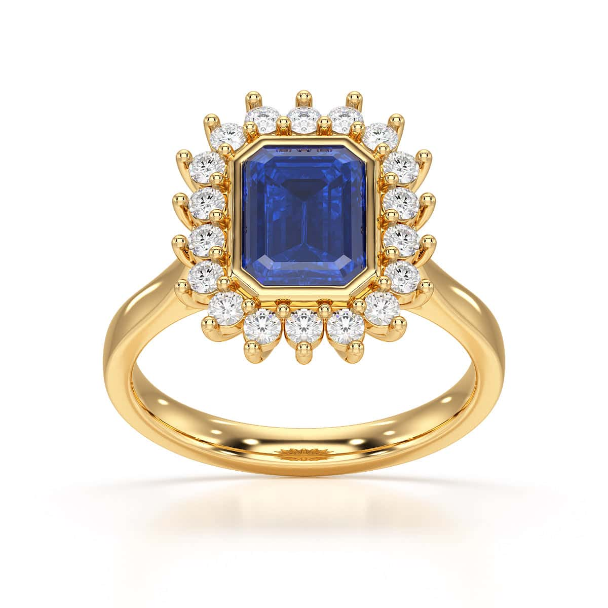 Blue Octagon Shaped Sapphire Diamond Cluster Ring