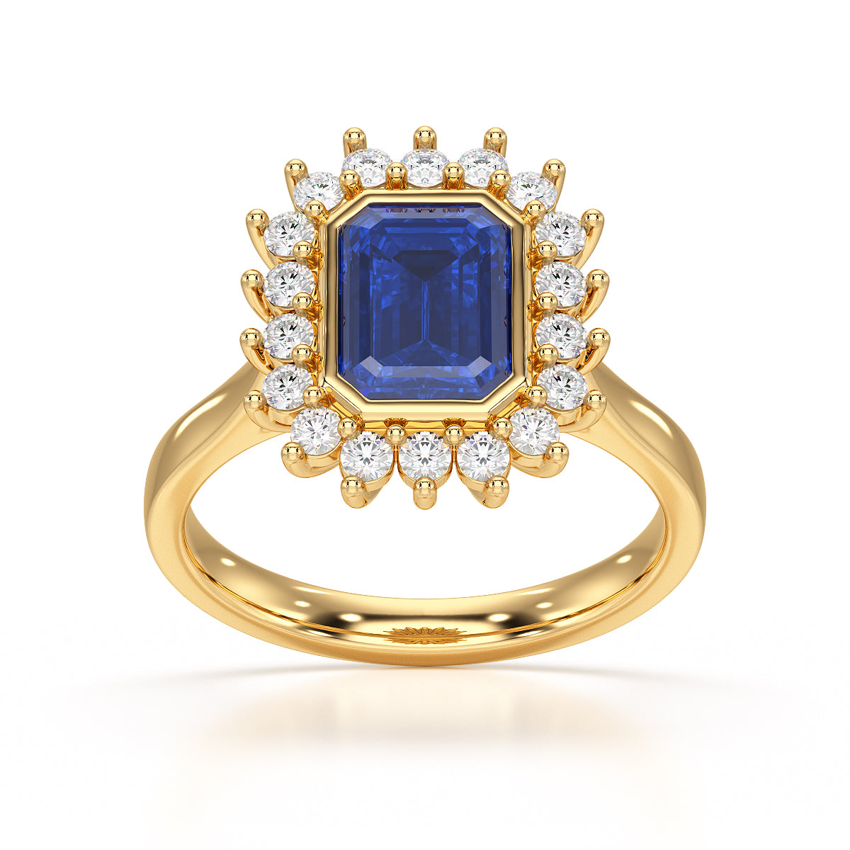 Blue Octagon Shaped Sapphire Diamond Cluster Ring