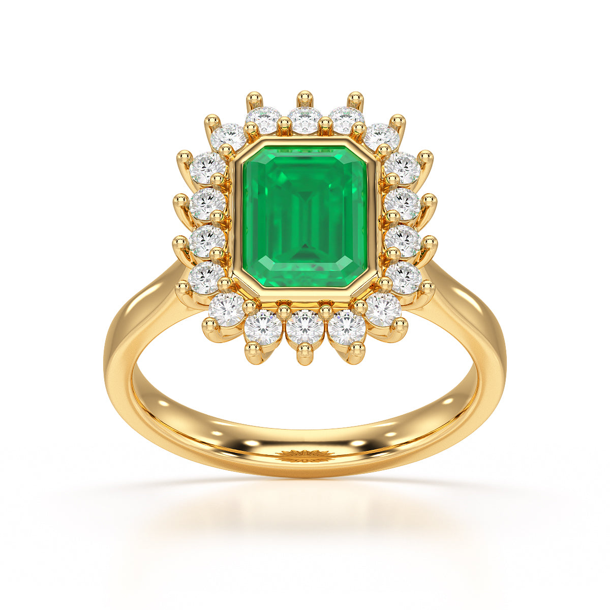 Octagon Shaped Emerald with Diamond Cluster Ring