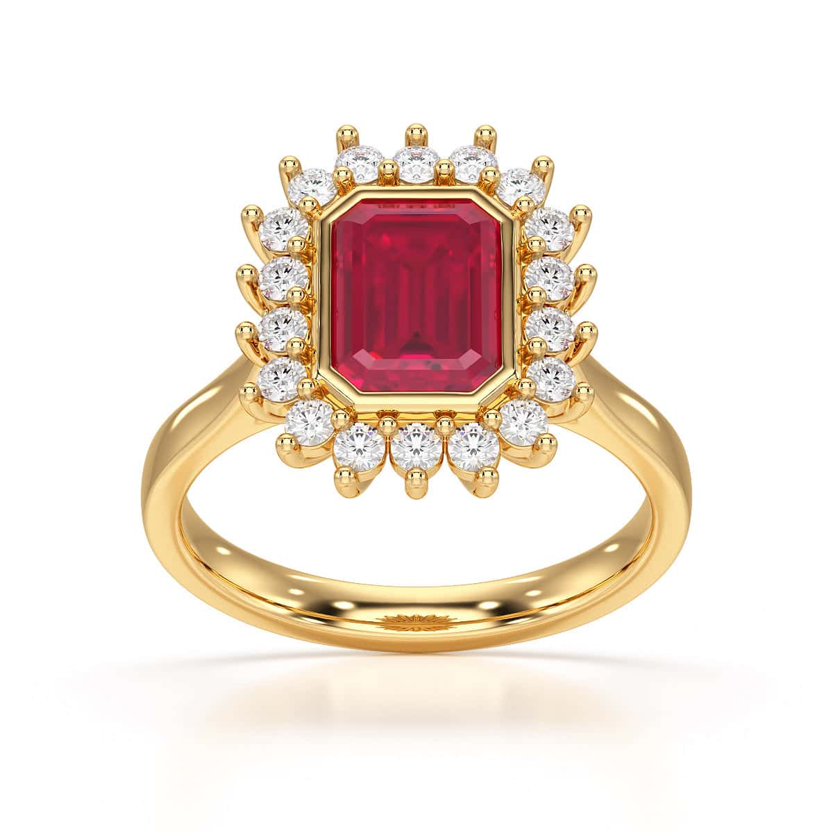 18ct Gold  Diamond Halo Ruby Engagement Ring - Octagon Shape