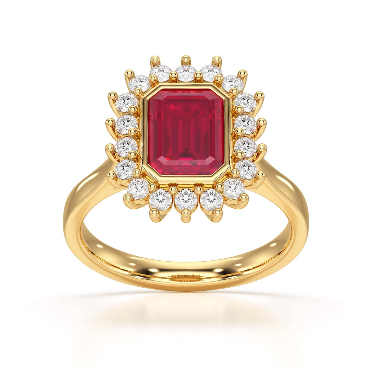 Octagon Shaped Ruby with Diamond Cluster Ring